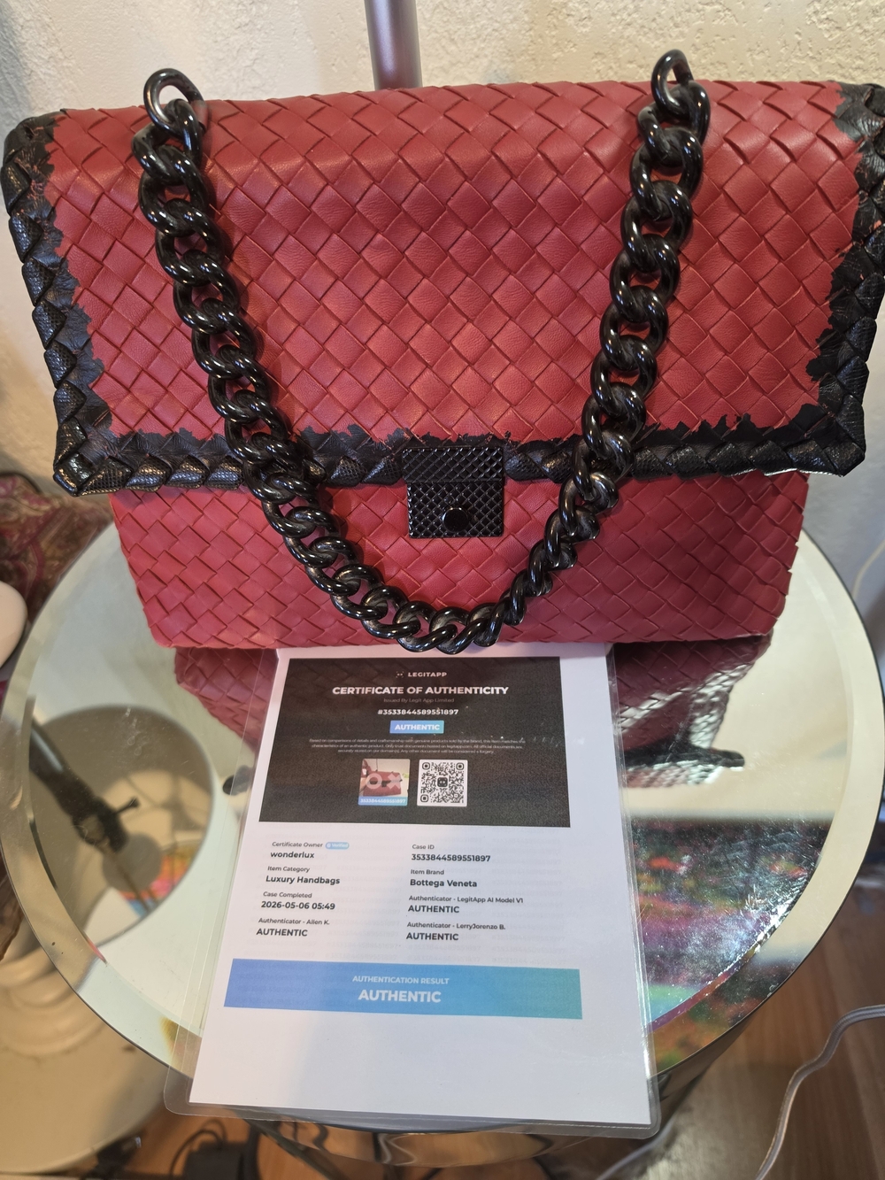 Bottega Veneta Red Woven Leather Shoulder Bag